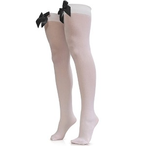 Skeleteen Bow Accent Thigh Highs - Black and White - 1 of 3