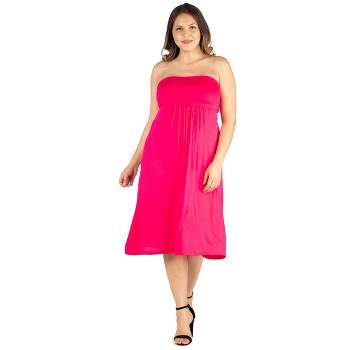 Knee Length Strapless Plus Size Dress-Pink-3X