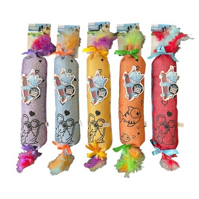 Multipet Katz Kuddlerz Elongated Plush Cat Toy with Catnip, Crinkle Sound, and Assorted Colors (Blue & Orange)
