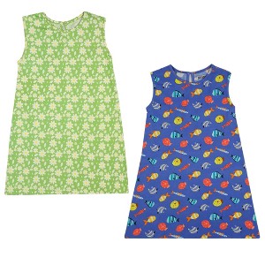 Ola! Otter 2 Pack A-Line dress - Breezy Daisy & Fuzzy Fishes- Blue & Green - 1 of 4