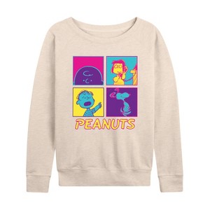 Women's - Peanuts - Pop Grid Lightweight French Terry Wide Neck Long Sleeve Shirt - 1 of 4
