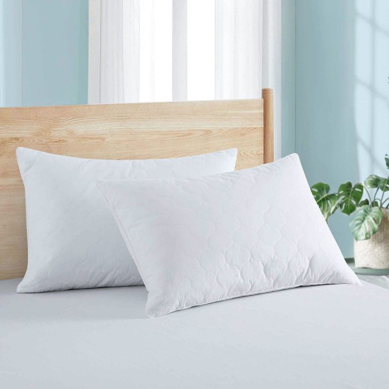 Peace Nest Goose Feather Down Pillow White Quilted Cotton Cover Set of 2, 3 of 8