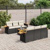 vidaXL 7 Piece Patio Sofa Set with Cushions Black Poly Rattan - Black and Cream - 2 of 4