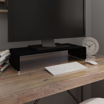 vidaXL TV Stand / Monitor Riser Glass Black 23.6 inches x9.8 inches x4.3 inches