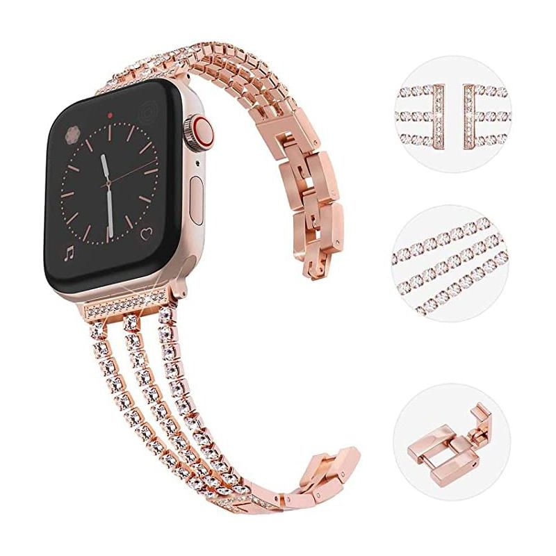 Worryfree Gadgets Metal Bling Jewelry Band for Apple Watch 38/40/41mm, 42/44/45mm iWatch Series 8 7 6 SE 5 4 3 2 1, 2 of 5