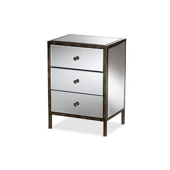 Nouria Mirrored 3 Drawer Nightstand Bedside Table Silver - BaxtonStudio