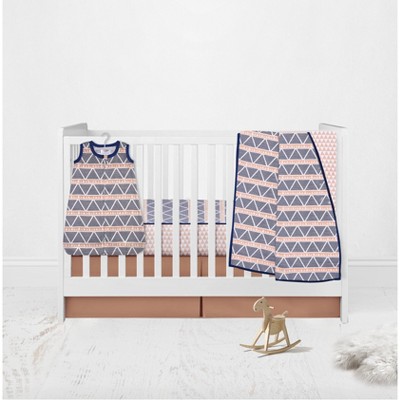 Bacati - Girls Triangles Coral Navy 4 pc Crib Bedding Set with Sleeping Bag