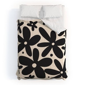 Deny Designs Full/Queen Angela Minca Abstract Monochrome Daisies Comforter and Pillow Sham Set Beige: Non-Woven, Machine Washable - 1 of 4