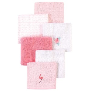 Hudson Baby Infant Girl Super Soft Cotton Washcloths, Flamingo, One Size - 1 of 2