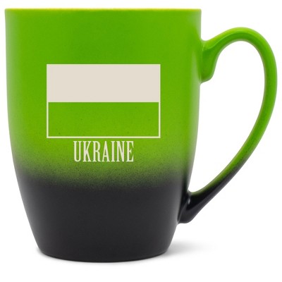 Elanze Designs Ukraine Ukrainian Flag 12 Ounce Ceramic Laser-Etched Engraved Drinkware Mug, Green and Black Ombre