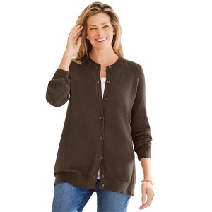 Woman Within Plus Size Perfect Long-Sleeve Cardigan - 1 of 4