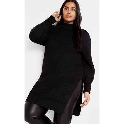 Women's Plus Size Turtle Neck Split Sweater - black | CITY CHIC