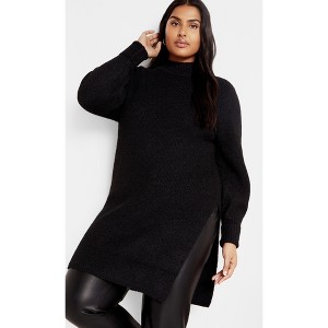 Women's Plus Size Turtle Neck Split Sweater - black | CITY CHIC - 1 of 4