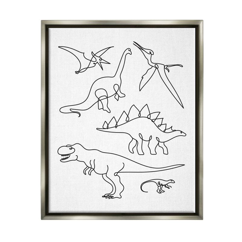 Kids&#39; Wall Art by Melissa Wang Various Dinosaurs Outline Doodles Gray Framed Kids&#39; Floater Canvas - Stupell Industries, 1 of 8