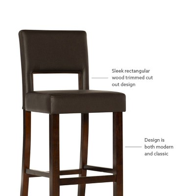 Espresso Brown 30" Wood Bar Stool with Faux Leather