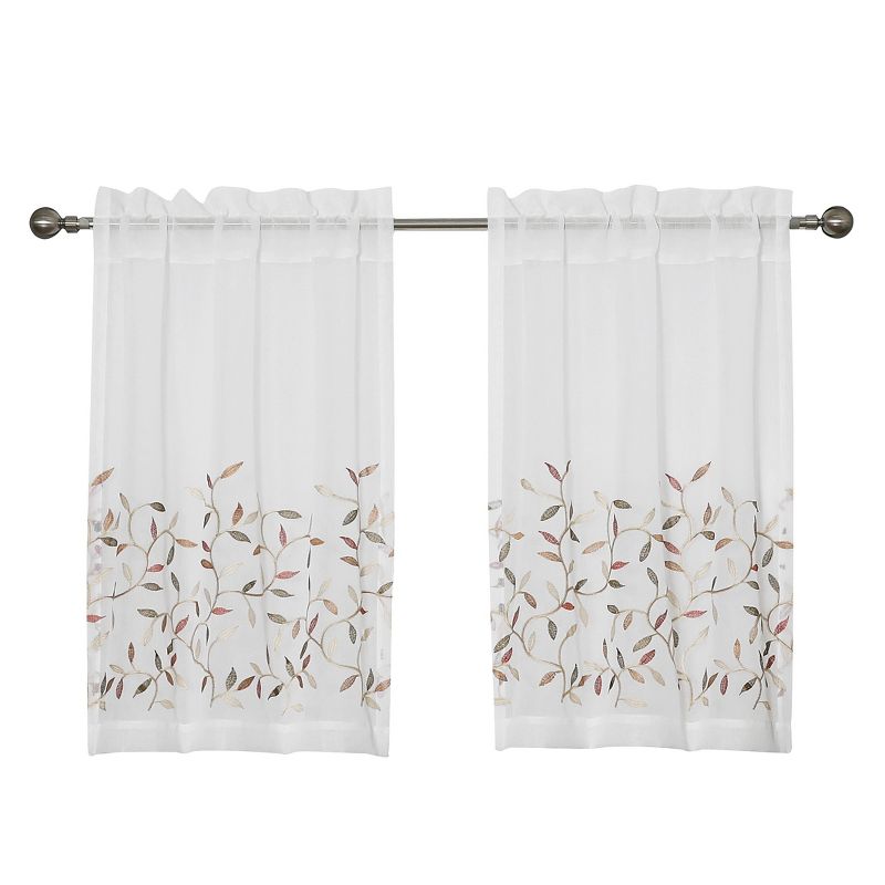 Kate Aurora Shabby Sheer Embroidered Complete 3 Piece Floral Rod Pocket Cafe Kitchen Curtain Tier & Valance Set, 4 of 7