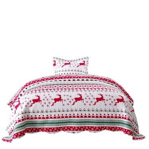 Marcielo Christmas Quilt Set Bedspread Set Deer - 1 of 4