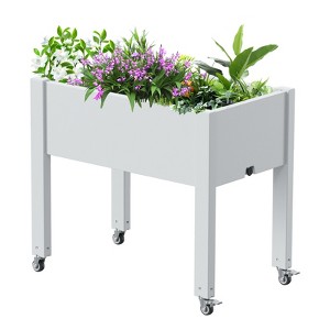 Dolonm Elevated Mobile Pocket Herb Garden Bed Planter ,Smart Drainage,Lockable Wheels, Storage Shelf - 1 of 4