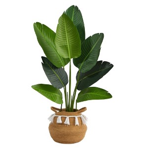 Nearly Natural 4-ft Travelers Palm Artificial Tree in Boho Chic Handmade Natural Cotton Woven Planter with Tassels - 1 of 4