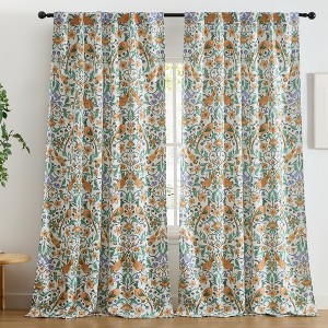 HLC.ME Florence Floral & Birds Back Tab Rod Pocket - Light Blocking Darkening Window Curtains, Set of 2 - 1 of 4