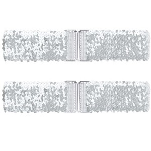 Allegra K Women's Stretchy Wide Waist Belts Interlock Buckles Shinny Sequins Decor Belts for Dresses 2 Pcs - 1 of 4