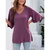 Chiffon Blouses for Women Ruffle 3/4 Sleeve Dressy V Neck Casual Flowy Tunic Tops - 3 of 4