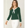 INSPIRE CHIC Women's V Neck Long Sleeve Contrast Trim Blouse - 4 of 4