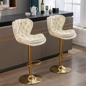 CAVINAS 25"-33"Chic Velvet Bar Stools Counter Height,Set of 2,360°Swivel Barstools with Adjustable Lifting,Back Tufted&Chrome Footrest - 1 of 4