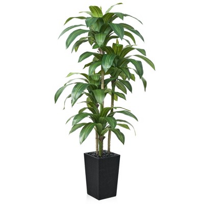 5-6ft UV & Sunproof Artificial Dracaena Tree for Indoor/Outdoor - Faux Silk Plant in Tall Planter, Tall Faux Tree for Home & Garden Decor