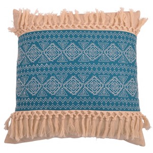 Harriet Embroidered Fringe Oversize Square Throw Pillow Teal - Decor Therapy, Blue