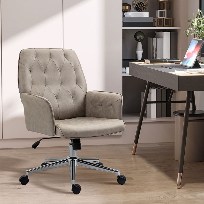 Vinsetto Modern Mid-Back Tufted Velvet Fabric Home Office Desk Chair with Adjustable Height, Swivel Adjustable Task Chair with 
Armrests, Light Gray, 3 of 7