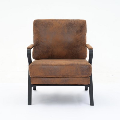 Syemin Accent Chairs Modern Upholstered Living Room Chair Comfy Reading Chair Vanity Chair Wood Armrests Single Sofa Chair, Brown, 28.3"*34.4"*35.4"