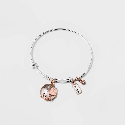 College Jewelry Angelo State Rams Stainless Steel Adjustable Bangle Bracelet with Rose Gold Plated Round Charm