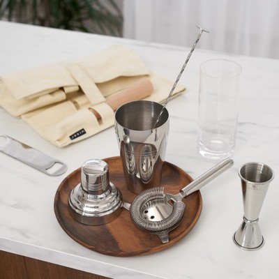 Viski Travel Bartender Kit 6pc Set | Drink Mixers for Cocktails Gift Essentials:Classic Cobbler Shaker,Hawthorne Strainer,Bottle Opener,Barspoon,Brown - Thumbnail 5