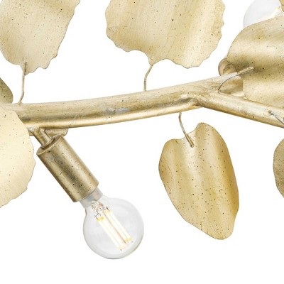 Laurel Gilded Silver 7-Light Linear Chandelier with Hand-Painted Leaves