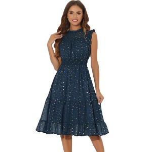 Allegra K Women's Sleeveless Smocked Waist Gilding Metallic Stars Chiffon Party Dress - 1 of 4