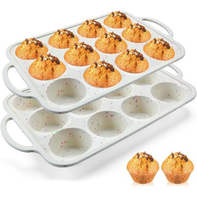 JDICTION 2 Pack Silicone Muffin Pan with Metal Frame, 12 Cup Cupcake Tray, BPA Free Baking Mold, Oven & Dishwasher Safe