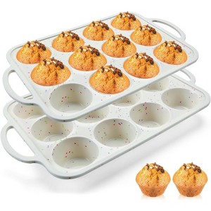 JDICTION 2 Pack Silicone Muffin Pan with Metal Frame, 12 Cup Cupcake Tray, BPA Free Baking Mold, Oven & Dishwasher Safe - 1 of 4
