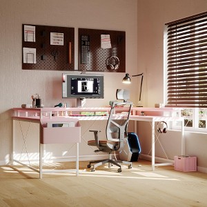 GustoWave 79 Inch Large u-Shaped Desk, Reversible Corner Computer Desk, Monitor Riser and Bookshelf, Modern Home Office Desk - 1 of 4