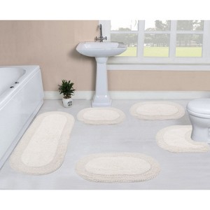 Double Ruffle Bathroom Rugs Set, Washable Rug, Extra Soft and Absorbent bath Rug, Kitchen Mat, Bath Mat Set,Non-Slip, 5 Pcs Set with Contour, Ivory - 1 of 4