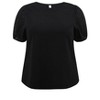 GRACE & GRANDEUR Women's Plus Size Embroidered Panel Hollow Puff Short Sleeve Round Neck Casual Blouses - 4 of 4