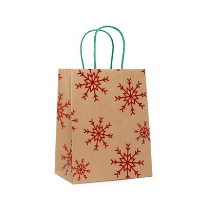 Small Gift Bag Foil Snowflakes on Kraft Red - Spritz™