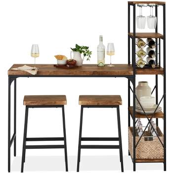 Best Choice Products 3-Piece Bar Height Dining Set w/ Bottle Rack, Glass Storage, 5 Shelves