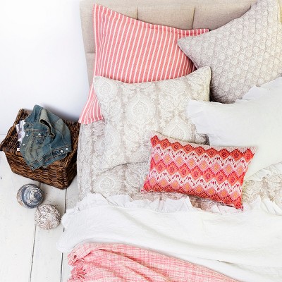 Darla Red Cotton Embroidered Ikat Lumbar Pillow