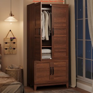 Clothes Armoire Wardrobe Closet w/ 4 Doors,72 in Wooden Wardrobe Cabinet w/ Hanging Rod, Freestanding Tall Clothing Armoire Cabinet - 1 of 4