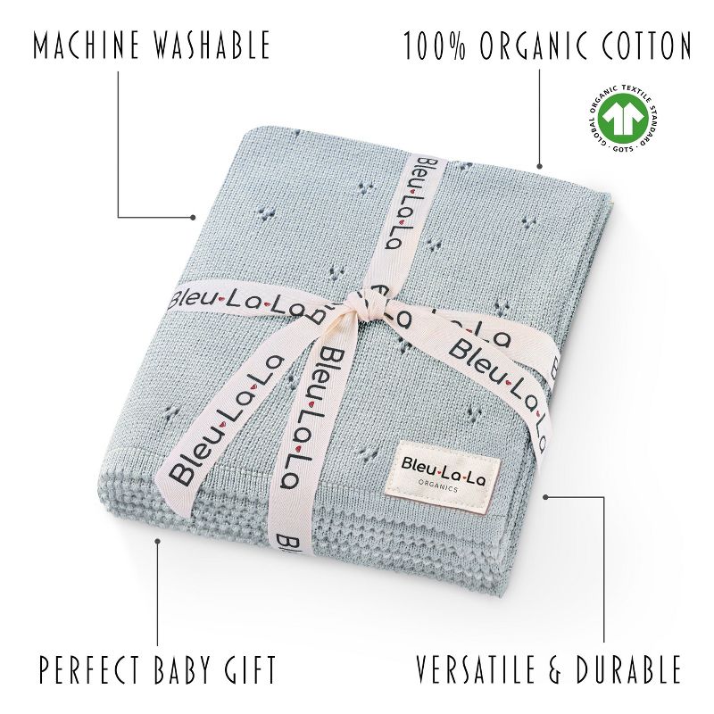 Luxury 100% Organic Cotton Pointelle Baby Receiving Swaddle Blanket for Infants Boys and Girls, 3 of 9
