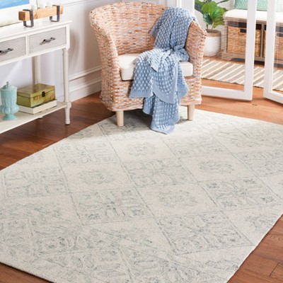 Handmade Light Blue Wool and Synthetic Tufted Rug