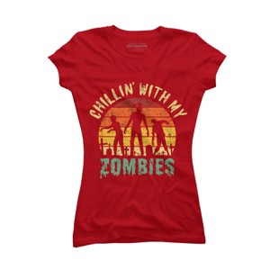 Junior's Design By Humans Halloween Chillin With My Zombies Funny By Ering T-Shirt - 1 of 3