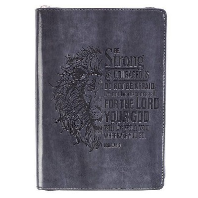 Strong & Courageous Classic Lux-Leather Zip Journal - (Leather Bound)