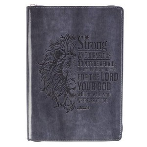 Strong & Courageous Classic Lux-Leather Zip Journal - (Leather Bound) - 1 of 1
